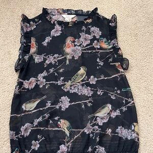 Ted Baker London Black Blouse with Bird and Floral Print